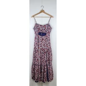 Boho Floral Tiered Maxi Dress Sweetheart Cut Out Cottagecore Romantic  | M